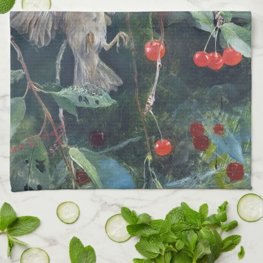 Sparrows in a Cherry Tree, Bruno Liljefors Theedoek (Gevouwen)