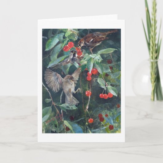 Sparrows in een Cherry Tree, Bruno Liljefors Kaart (Voorkant)