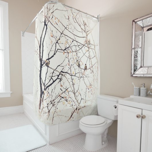 Sparrows in Tree Neutral Natuur and Birds Douchegordijn (In situ)