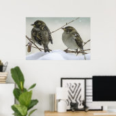 Sparrows in Winter Poster (Thuiskantoor)