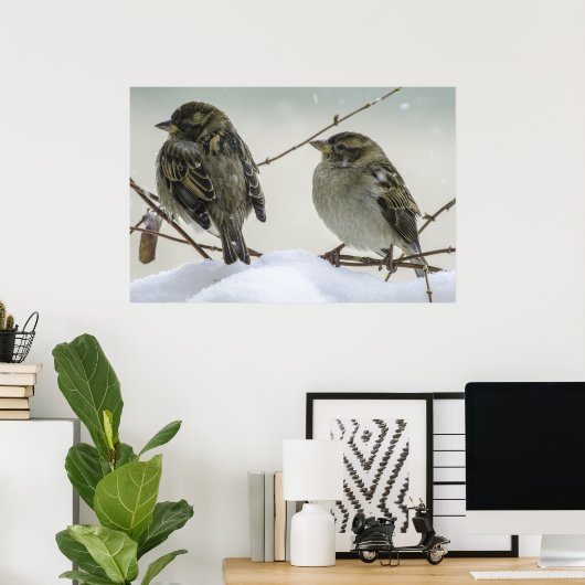 Sparrows in Winter Poster (Thuiskantoor)