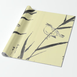 SPARROWS OP BRANCHES YELLOW WRAPPINGPAPIER CADEAUPAPIER