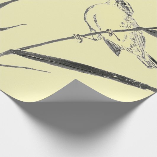 SPARROWS OP BRANCHES YELLOW WRAPPINGPAPIER CADEAUPAPIER (Hoek)