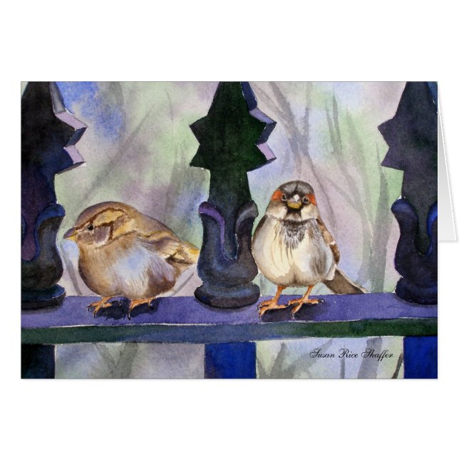 Sparrows op het hek. (Voorkant Horizontaal)