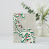 Sparrows op Snowy Berry Struik door Ohara Koson Briefkaart (Staand voorkant)