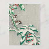 Sparrows op Snowy Berry Struik door Ohara Koson Briefkaart (Voorkant)