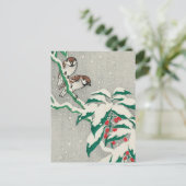 Sparrows op Snowy Berry Struik door Ohara Koson Briefkaart (Staand voorkant)