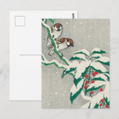 Sparrows op Snowy Berry Struik door Ohara Koson Briefkaart (Voorkant / Achterkant)