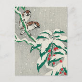 Sparrows op Snowy Berry Struik door Ohara Koson Briefkaart (Voorkant)