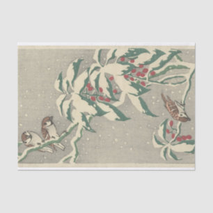 Sparrows op Snowy Currant Struik van Ohara Koson Tissuepapier