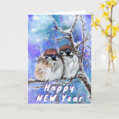 Sparrows paar in de winter nieuwjaar kaart (Gele Bloem)