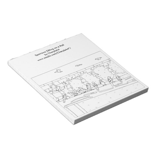 Sparrows Sitting on Rail Outline Colour Notitieblo Notitieblok (Schuin)