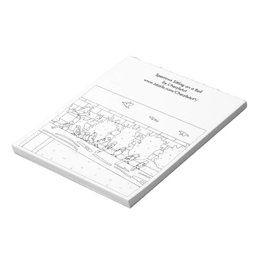 Sparrows Sitting on Rail Outline Colour Notitieblo Notitieblok (Linkerzijde)