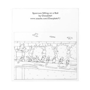 Sparrows Sitting on Rail Outline Colour Notitieblo Notitieblok