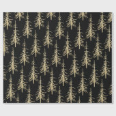 Sparse Gold Pine-bomen op zwarte elegant Cadeaupapier (Vlak)