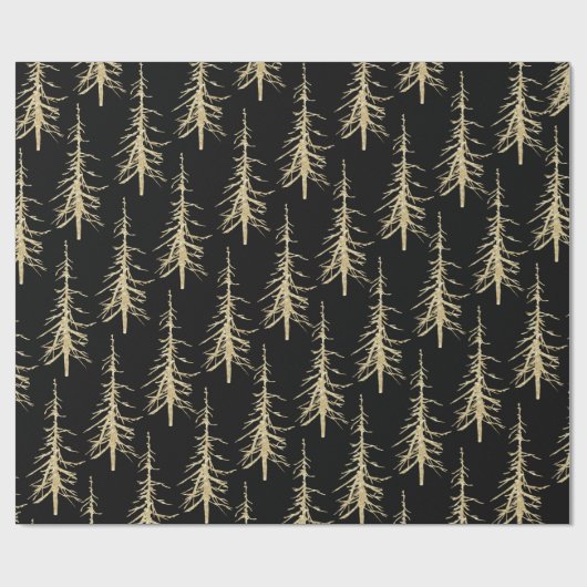Sparse Gold Pine-bomen op zwarte elegant Cadeaupapier (Vlak)