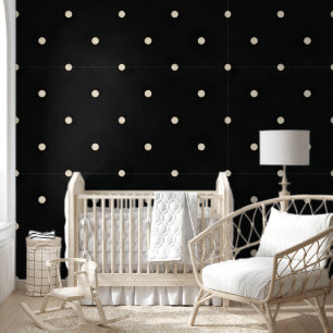 Sparse Ivory Polka Dots op Zwart Behang