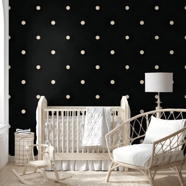 Sparse Ivory Polka Dots op Zwart Behang (Kinderen)
