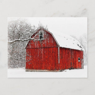 Spartaans en kaal winter rood schuur briefkaart