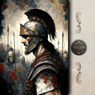 Spartaans Oorlogstenen Helm Strijd Scene Decoupage Tissuepapier