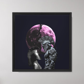 Spartaans paar met Pink Moon Fantasy Art Canvas Afdruk