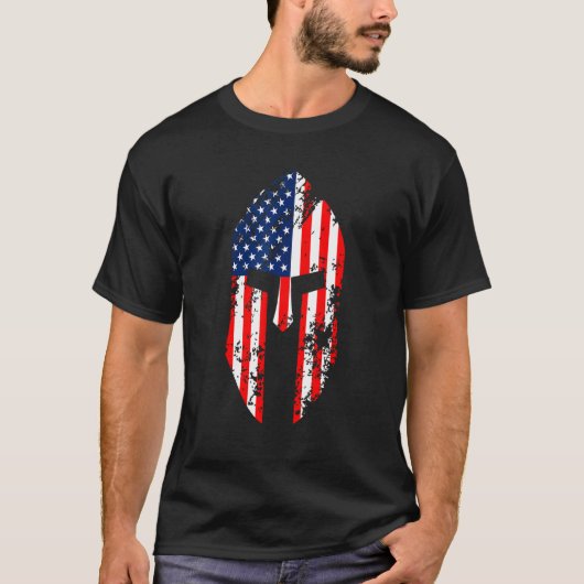 Spartaanse helm met de Amerikaanse vlag 4 juli T-shirt (Voorkant)