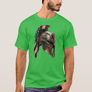 Spartaanse helm met een Amerikaanse vlag T-shirt