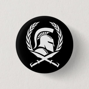 Spartaanse helmkrans en zwaard ronde button 3,2 cm