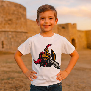 Spartaanse krijger mascotte vetgedrukt rood en gou t-shirt