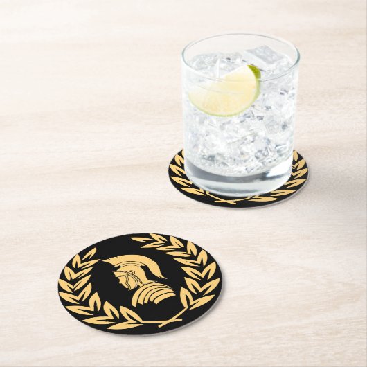 Spartaanse krijger met lauwerkrans ronde kartonnen onderzetter (Insitu)