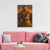 Spartaanse krijger met trouwe hond in de gevechtss canvas afdruk (Insitu (Woonkamer))