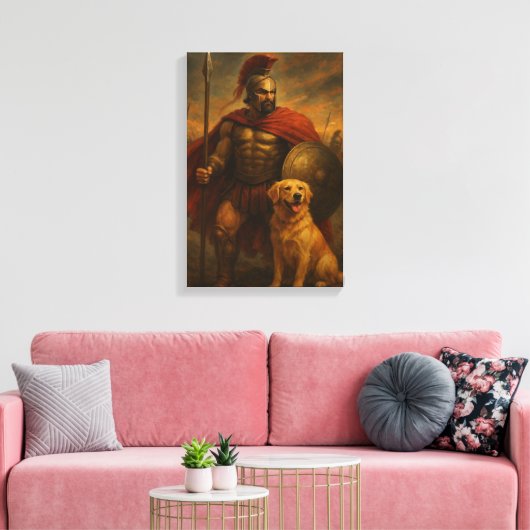 Spartaanse krijger met trouwe hond in de gevechtss canvas afdruk (Insitu (Woonkamer))