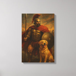 Spartaanse krijger met trouwe hond in de gevechtss canvas afdruk