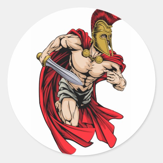Spartaanse sportmascotte ronde sticker (Voorkant)