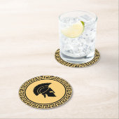 Spartan Helm Bold Zwart & Goud Ontwerp Ronde Kartonnen Onderzetter (Insitu)