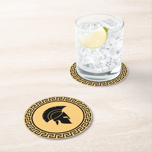 Spartan Helm Bold Zwart & Goud Ontwerp Ronde Kartonnen Onderzetter (Insitu)