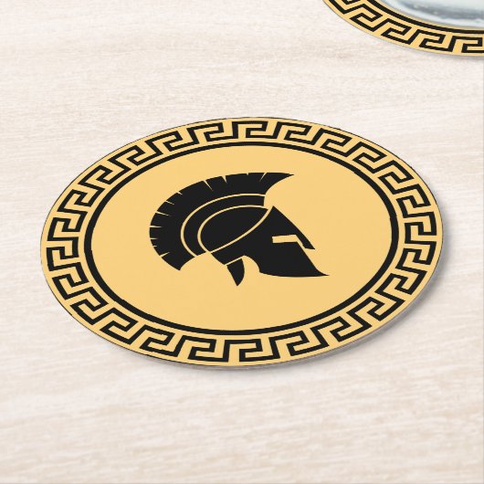 Spartan Helm Bold Zwart & Goud Ontwerp Ronde Kartonnen Onderzetter (Gebogen)
