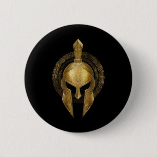 Spartan Helmet Warrior Gold Gladiator Sparta Griek Ronde Button 5,7 Cm