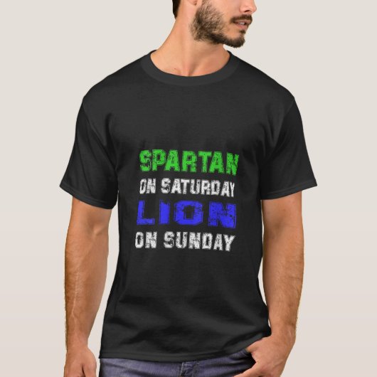 Spartan op zaterdag Leeuw op zondag Grappig Detroi T-shirt (Voorkant)