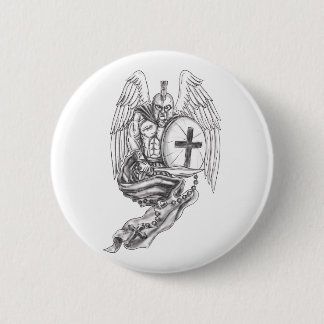 Spartan Warrior Angel Shield Rosary Tattoo Ronde Button 5,7 Cm