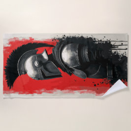 Spartan Warrior Helmet – Bold Red Background Strandlaken