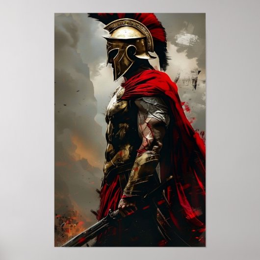 Spartan Warrior op groene achtergrond Poster (Voorkant)
