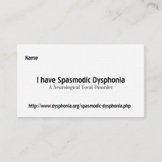 Spasmodische dysfonie, een neurologisch voca... Bu Visitekaartje (Voorkant)