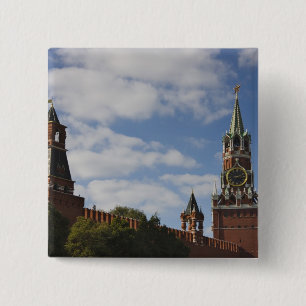 Spasskaja-toren op het Rode Plein, Moskou, Rusland Vierkante Button 5,1 Cm