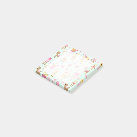Spat pattern met speelse dieren & speelgoed post-it® notes (Schuin)
