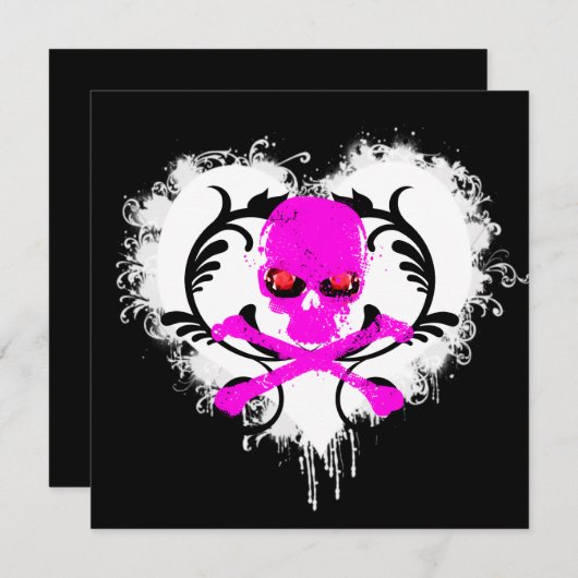 Spatgewijs Hart Schedel Gotische Verjaardagsuitnod Kaart (Voorkant / Achterkant)