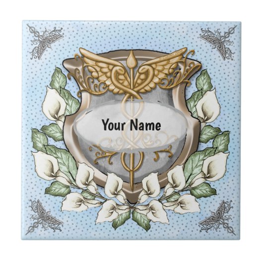 Spath lelie schild caduceus tegeltje (Voorkant)