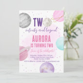 Spatie 2 Infinity 2e verjaardag uitnodiging roze (Staand voorkant)