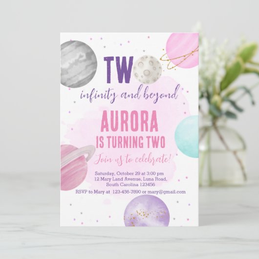 Spatie 2 Infinity 2e verjaardag uitnodiging roze (Staand voorkant)
