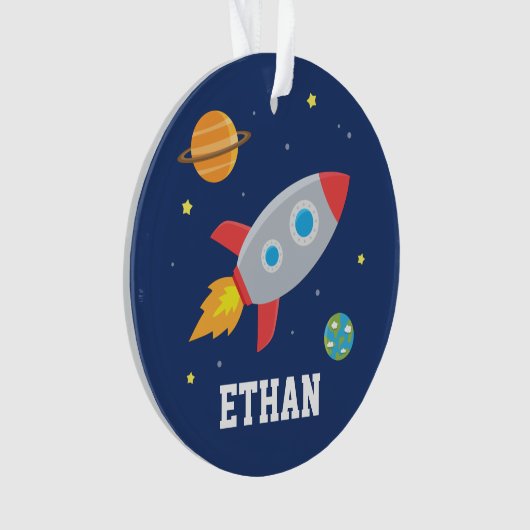 Spatie Rocket Blast Off, Kinder gepersonaliseerd Ornament (voorkant)
